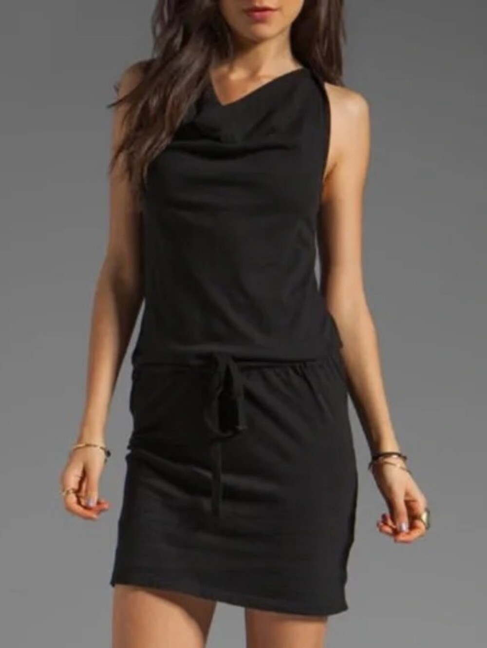 James Perse Black Cowl-Neck Sweater Dress